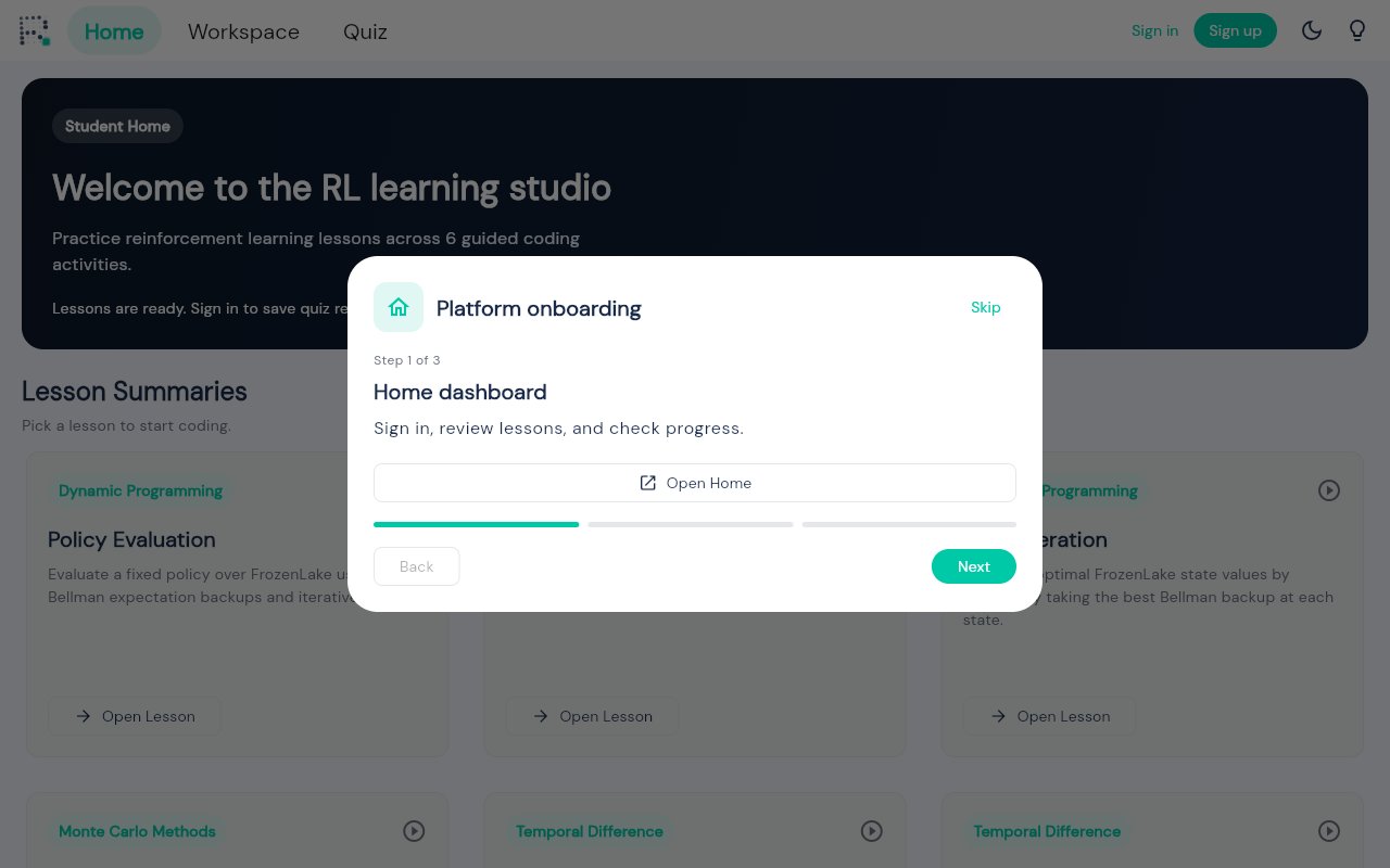Lesson library dashboard screenshot